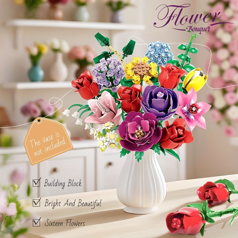 Building Blocks 16 Bouquets Set, Creative Assembled